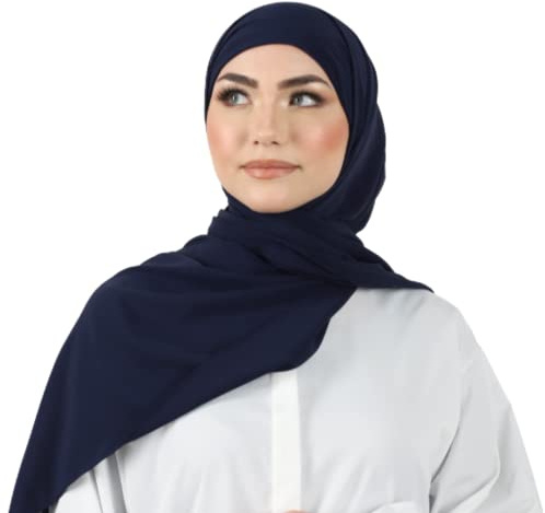 Aicha Hijab i Medina siden att ta på, segel för bönklädsel med mössa, för muslimska kvinnor, kvalitetshalsduk, ogenomskinlig, lätt, raffinerad och distinkt. 200 x 70, Färg: blå, L