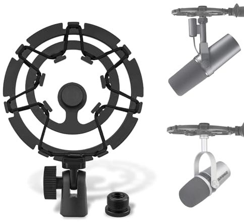 GEEKRIA for Creators Support antichoc pour microphone compatible avec Shure MV7, MV7+, SM7B, MV7X Adaptateur de suspension anti-vibration Noir