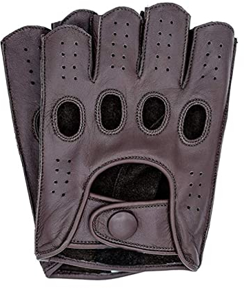 GEDASHU Motorradhandschuhe Herren Lederhandschuhe Fahren Ungefüttert Ziegenleder Halb Fingerlose Handschuhe Für Männer Fäustlinge
