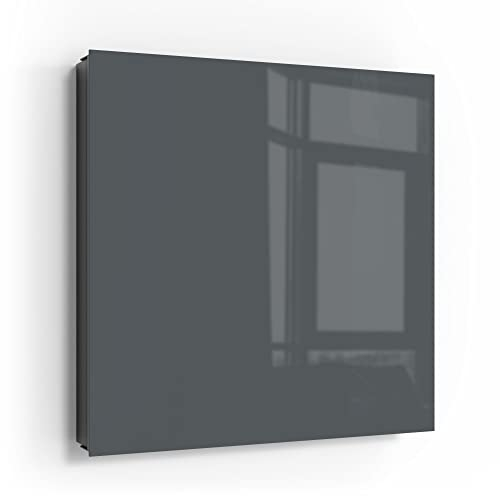 DEQORI Schlüsselkasten schwarz | 30x30 cm | Unifarben - Dunkelgrau | Glas & Metall Schlüssel-Box | Schlüsselschrank mit 50 Haken + 2 Magnete | Moderne Box magnetisch & beschreibbar
