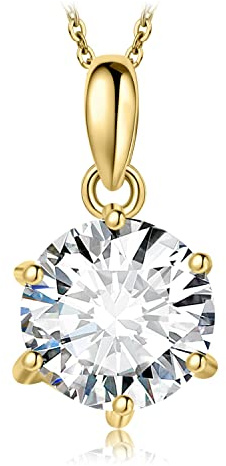 JewelryPalace Rundschliff 2ct Zirkonia Solitär Kette Anhänger, Simulierter Diamant Braut Schmuck Set, Halskette Damen Silber 925 Collier Damen mit Stein, Schmuck Mädchen Geschenk Frauen Vergoldet 45CM