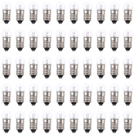 VILLFUL 50pcs Mini Light Bulbs E10 Round Screw Base Tiny Light Bulb for Science Experiments Electricity Kits School Physics Learning and Diy Lab Use