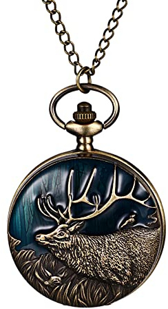 JewelryWe Vatertagsgeschenk Taschenuhr Herren Retro Royal Flush/Kompass/Blumen/Glocke/Motorrad Kettenuhr Analog Quarz Uhr Anhänger mit Halskette Kette Bronze Geschenk für Männer