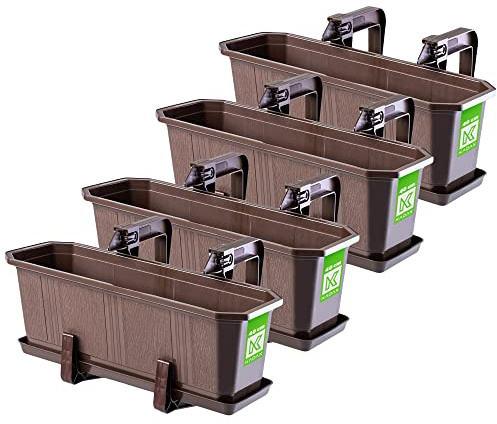 KADAX Set 4x40cm Blumenkasten Braun, Balkonkasten aus Kunststoff, Pflanzkasten für Blumen und Kräuter, Widerstandsfähiger Balkontopf, Pflanzkübel für Balkon