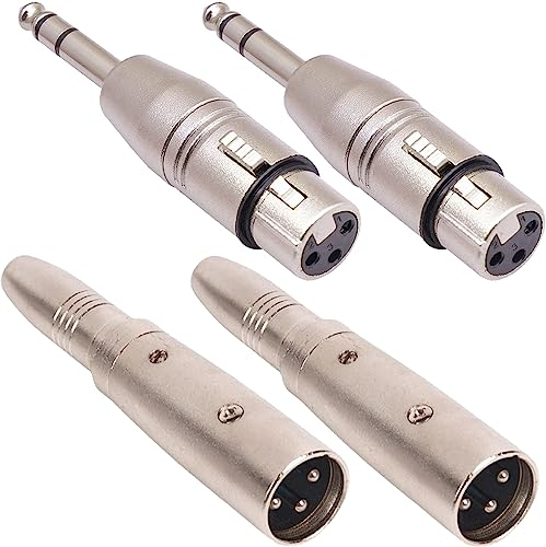 Xiatiaosann Adattatore XLR maschio a 1/4 femmina e adattatore XLR femmina a 1/4 maschio, spina XLR a 3 pin per adattatore audio stereo TRS da 6,35 mm (confezione da 4)
