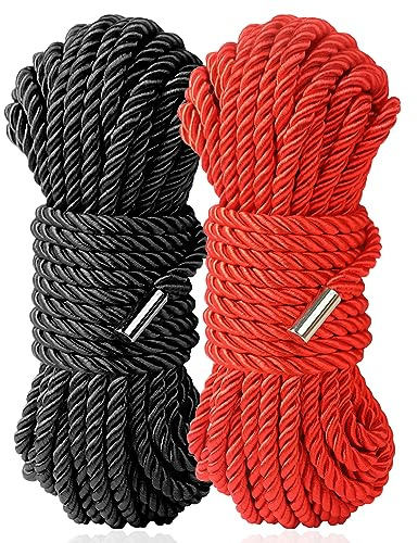 Sfcaris Silk Soft Rope, Skin Friendly Soft Nylon Silky Black Red Rope, Durable Multipurpose Color Braided Satin Twisted Cord 32 Feet 8 mm (Red, Black)