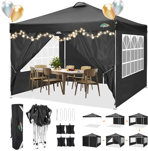 COBIZI Pavillon 3x3m Wasserdicht, Faltpavillon Gartenpavillon Partyzelt Gartenzelt Festzeltfaltbar Pop-up Gartenzelt Partyzelt (3x3m+4Seitenteilen+Lüftungsschlitze,Tiefes Schwarz)