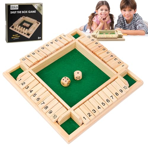 YiJiuBa Shut The Box Spiel, Würfelspiel Brettspiel, Würfelspiel für 4 Spieler, Shut The Box Spiel Kinder ab 3 Jahre zum Mathematik Lernspielzeug, Brettspiel aus Holz Mädchen, Junge, Erwachsene