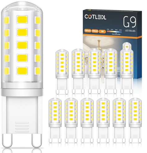 COTLEDL 12Pcs G9 Led Bulbs, Cool White, 5W=50W Halogen Bulbs | 500 Lm, 6000K, Non-Dimmable, Flicker-Free, 360° Beam Angle, G9 Led Bulb For Ceiling Lights, Wall Lights And Mirrors