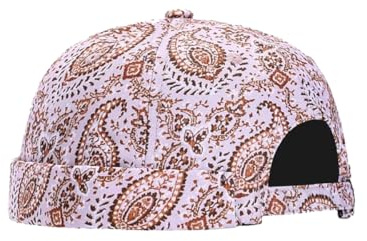 Docker keps för män vuxna kantlösa hattar rullad manschett arbetare mössa justerbar retro sommar keps hatt hatt, Vit paisley, en storlek