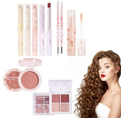 Set da trucco coreano, set regalo per donne, 8 pezzi, tutto in 1, set per trucco, da donna, durevole, include rossetto, blush, palette di ombretti