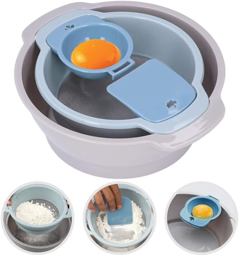 Yueser Puderzuckerstreuer, Mehlstreuer Groß Mehlsieb Kunststoff Puderzuckermühle Sieb Fein Staubzuckerstreuer Puderzuckersieb Staubzuckermühle Pollensieb Teigportionierer Teigspender mit Eiertrenner