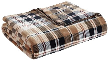 Eddie Bauer - Twin Size Blanket, Ultra-Soft Plush & Reversible Plaid Bedding for Year Round Comfort, Throw Blanket for Couch or Bed (Trailhead Plaid Beige)