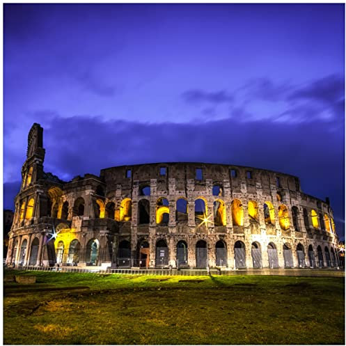 Wallario Glasbild Italien bei Nacht - Kollosseum in Rom, beleuchtet am Abend - 55 x 55 cm Wandbilder Glas in Premium-Qualität: Brillante Farben, freischwebende Optik