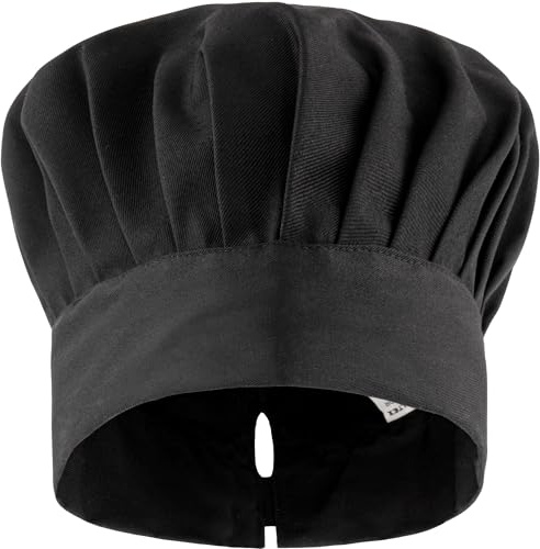 PALLTEX Amador Toque de Cuisinier Unisex - Toque de Chef pour Homme et Femme - Taille Unique - Réglable - avec élastique à l'arrière - Noir