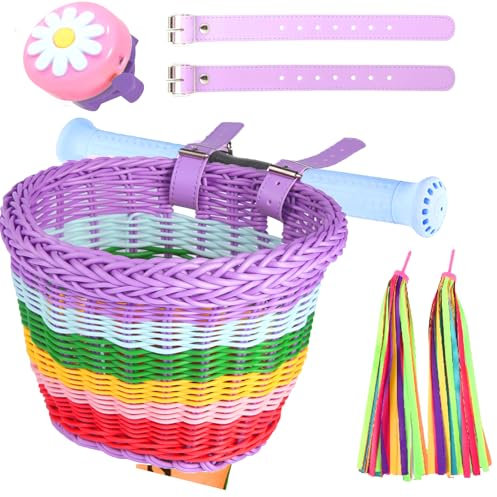 SVNR Kids Bike and Scooter Basket Rainbow Bell Streamers