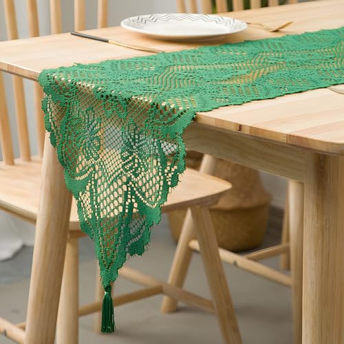 Runner da Tavolo, FainFun Runner Tavola Natale Vintage in Pizzo, Lavabile Centrino Tavola Moderno, per Decorazione di Interni, Matrimoni, Comunione, Battesimo Runner Natalizio, 33X183CM (verde)