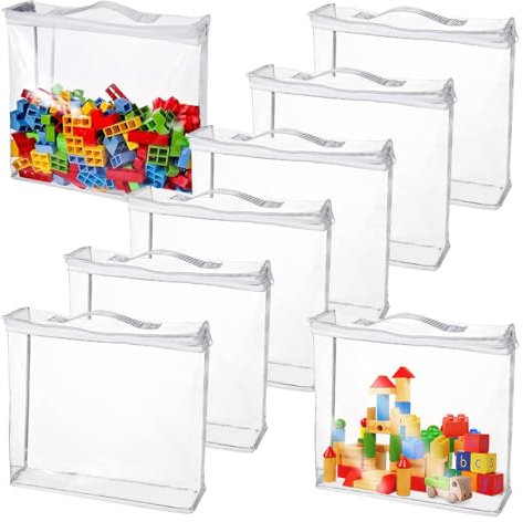 Dhqkqg 8 Pcs Toy Storage Bags, Clear PVC Toy Storage-Bags with Zipper, Waterproof Toy Organizing Bags, Clear Storage Bag for Building Blocks Puzzles Toys, Board Games, Puzzle