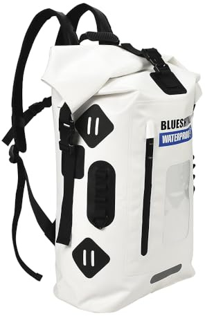 Blueshyhall Wasserdichter Rucksack - Tasche mit Wasserfeste Sporttasche Duffel Bag Dry Bag Robuste Tasche Rolltop - Rucksack für Bootfahren, Camping (Weiß, 35 L)
