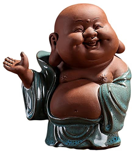 Statue,Home Office Desk Feng Shui Ornament Buddah-Statue for Zuhause, Büro, Auto-Dekor, Keramik, kleine süße lachende Buddha-Statue, Mönchsfigur, süßer Baby-Buddha, Keramik, Kunst und Handwerk, Tee-Zu