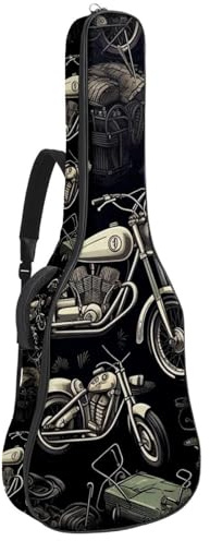 Gitarrentasche für Akustikgitarre mit zwei Taschen, Vintage-Motorrad-Modell 40, wasserabweisend, doppelt verstellbarer Schultergurt, Gitarrentasche, Vintage-Motorradmodell, 42.9x16.9x4.7 in, Stilvoll