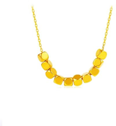 AMDXD Echt Goldschmuck Gelbgold 24 Karat 999 Halskette, Rechteck Kugel Anhänger Kette, Damenkette 24K Gold
