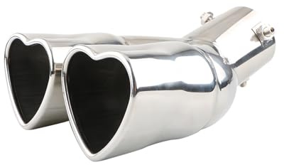 Punta de Silenciador Tubo Tubo De Escape De Coche En Forma De Corazón De Acero Inoxidable De Doble Tubo Salida Garganta Cola Universal, Medio Horneado Tubo de Escape(Bends Silver)