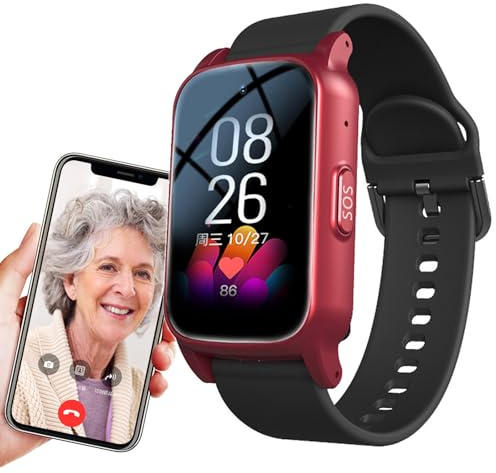 Weyot Salvavita GPS per Anziani, Orologio Salvavita Anziani, Smart Watch con Rilevamento delle Cadute, Pulsante di Allarme, Telefono di Emergenza, Impermeabil IP67,Red