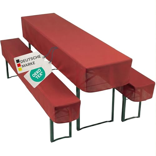 NYVI Biertischhussen Set NYVIGala Rot - 3-teiliges Hussen-Set für Bierzeltgarnitur - Tischhusse für 50x220 cm Biertische & 2 Bierbankhussen für 220x25 cm Sitzbänke - Waschbar, Oeko-TEX 100
