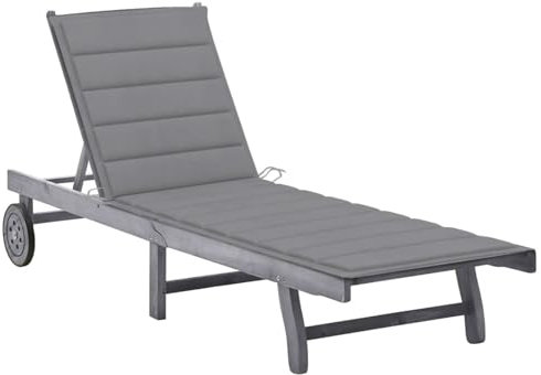 Xichuzi Sonnenliege mit Auflage Grau Akazie Massivholz, Gartenliege, Liegestuhl, Sonnenstuhl, Sonneninsel Outdoor, Liegen, Gartenmöbel, Bäderliege, Relaxliege - 3061360