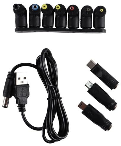 Laroal Cable de alimentación de 5 V y 1 A, Cable de alimentación USB a CC, Cargador Universal USB de 5 V con 10 Conectores Diferentes (1 m)