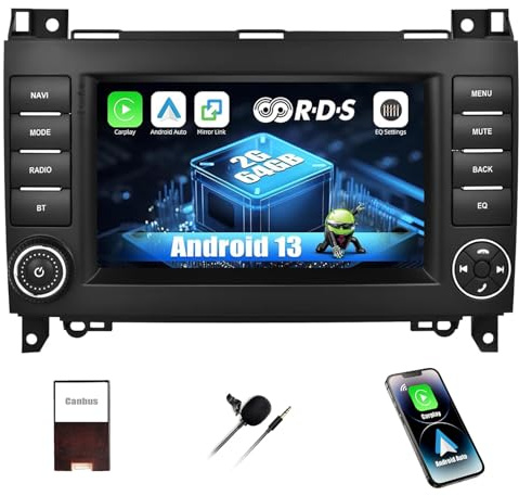 2G+64G CAMECHO Android 13 Autoradio para Mercedes Benz W169 B200 W639 Viano Vito Sprinter con Navi Carplay Android Auto,Doble DIN Radio mit 7 Pulgadas Pantalla con Bluetooth FM/RDS SWC