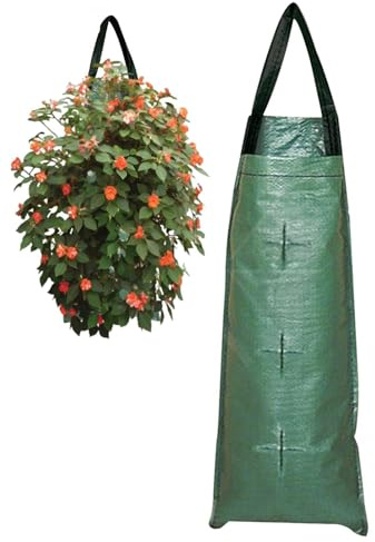 Eoixuqba 5 Stück Pflanzsäcke Zum Hängen Mit Henkeln - 53 * 23 cm Pflanzsack Hängend Mit 3 Large Löchern, Hängende Erdbeeren Pflanzbeutel, Atmungsaktive, Für Tomaten- Und Erdbeer-Pflanzbehälter