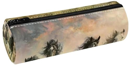 VAPOKF Trousse à crayons avec imprimé chevaux au galop - En cuir synthétique - Trousse de maquillage pour femmes, filles, garçons, enfants - Fournitures scolaires et de bureau, multicolore, 20x6.3x6.3