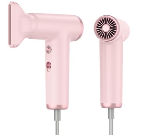 Mini Seche Cheveux rose Professionnel,110,000 TR/MIM Grande Vitesse seche cheveux voyage avec Concentrateur,Pocket Sèche-cheveux poids léger 197g,59 dB seche cheveux silencieux pour Famille Voyage