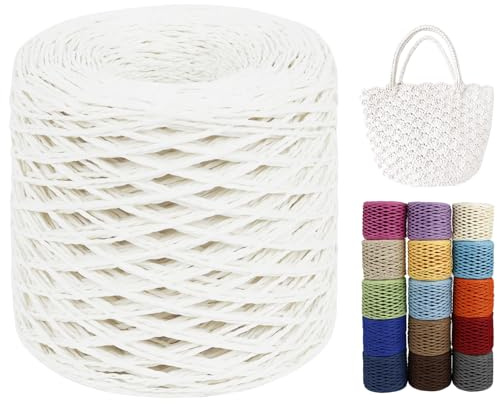 LEREATI Raffia Garn zum Häkeln von Taschen, 2mm x 200m Rund Papierdraht Bast Band Natur Paketschnur Papiergarn Raffia Bast zum Häkeln Handtasche, Körbe, Hüte, Geschenkverpackung (Weiß)