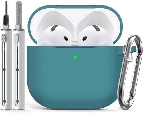Inesore Compatible with Airpods 4 Case Cover,Silicone Protective Case for Apple Airpods 4 Active Noise Cancellation, Support Wireless Charging and Front LED Visible, with Cleaner Pen,Denim Blue
