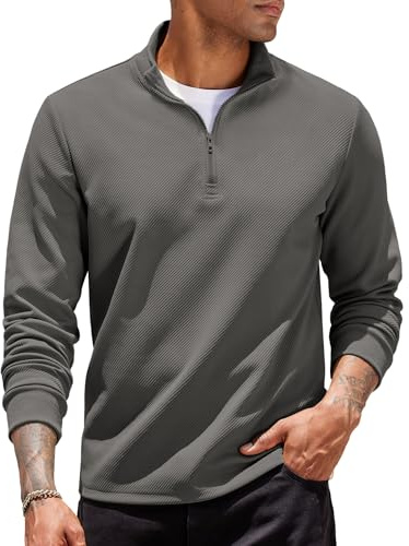 COOFANDY Sudadera Hombre Manga Larga y Cremallera de un Cuarto Jersey Deportivo Casual Pullover con Cremallera Cuello Golf Sweatshirt Gris Oscuro L
