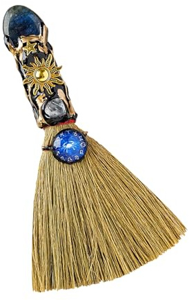 Scopa per Altare della Strega di Cristallo - Scopa Magica Artigianale con Pietre Naturali e Incisioni Zodiacali, Ideale per Meditazione, Guarigione e Yoga (Cancro (21 giu – 22 lug))