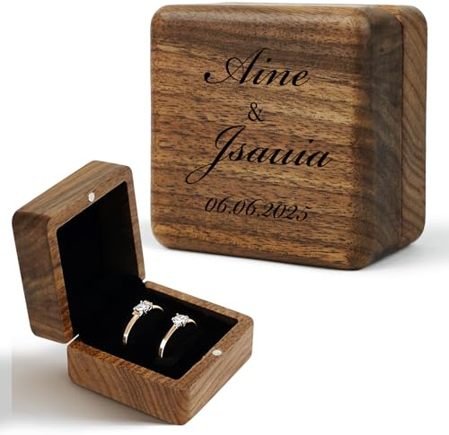 Bemaystar Personalisierte Holzringbox, Geschenke für Freundin Ringträgerbox Individuell gestaltete Verlobungsringbox für Heiratsanträge, Hochzeiten, Jubiläen, Geburtstagsgeschenkideen