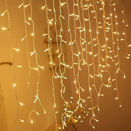 LILIIN 10M Lichterkette LED Deko Lichterketten Lichterkette LED Regenkette IP44 Wasserdicht mit 8 Modi mit Stecker, für Garten Balkon Weihnachten, Eisregen Form, Warmweiß (10M, 400LEDs)