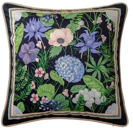 Livebee Hydrangea Pillow Covers Floral Velvet Euro Shams, Decorative Dark Blue Pillow Covers 18x18 for Couch Sofa Bed Living Room