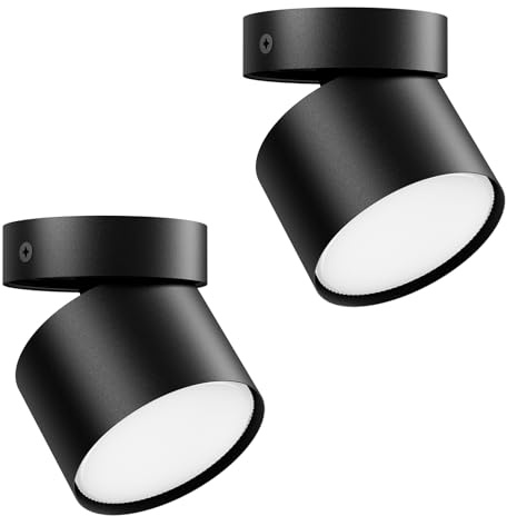 Klighten 2 Pièces Spots Plafond Orientable Spot en Saillie, Douille GX53, Plafonnier Spot Ronde en Aluminium Intérieur, 81 x 79 mm, Ampoule non Incluse, Noir
