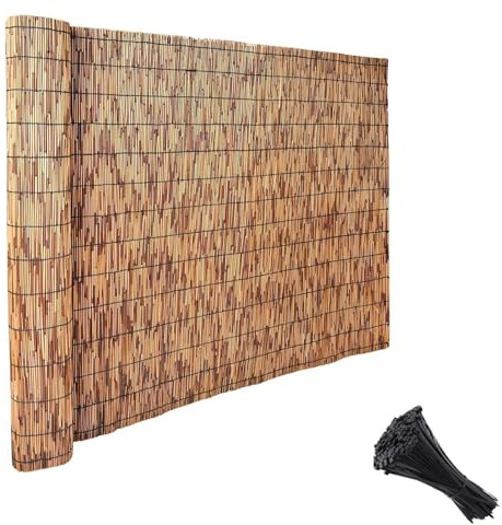 Brown Bamboo Fence Roll - 2-6ft High x 2-50ft Long Natural Outdoor Privacy Fencing Eco-Friendly Bamboo Garden Screen and Versatile Fencing Solution.