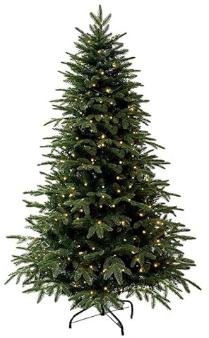 Hochwertiger Weihnachtsbaum mit Beleuchtung, gemischt aus PVC und PE, vorklappbaren Zweigspitzen und klappbarem Ständer, komplett aus künstlichem PVC und PE mit Lichtern(180cm)
