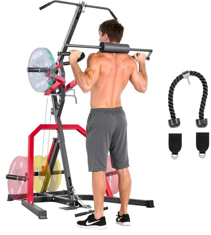 VEVOR Équipement de Gym à Domicile pour Squats, Station de Musculation à Levier avec Système LAT et Tirage Poulie Basse à Ratio 2:1, pour Flexions des Biceps, Entraînement pour Tout Le Corps