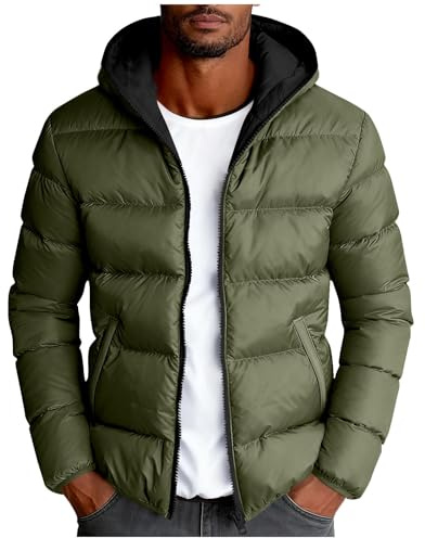 Piumino Uomo 100 Grammi Autunno Invernale Giubbino Caldo Tinta Unita Giacca Impermeabile Giubbotto Comodo Trapuntato Trekking Antivento con Zip e Cappuccio Piumini per Quotidiano Lavoro Scuola Moto