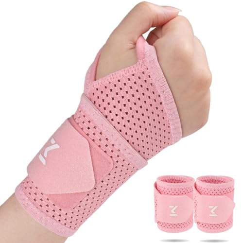 Jorun 2 st handledsbandage rosa handledsstöd justerbart bandage handled – mjukt ventilerande handledsskydd – för pain relief, sport, arbete