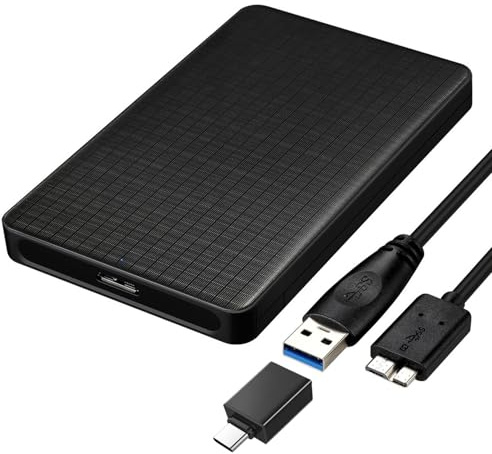 EasyULT Case HDD/SSD 2,5″ SATA, USB 3.0 Enclosure Hard Disk Esterno Box Caso SATA I II III HDD SSD 9.5mm e 7mm, Custodia Disco Rigido con UASP 5Gbps, con OTG Adattatore(Nero)
