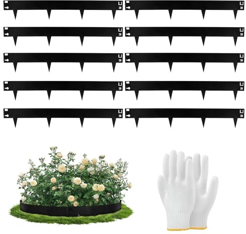 Vyranut Schwarze Metall Rasenkante 84 x 16 cm, 10 Stück Set, pulverbeschichtete Beetumrandung aus Stahl mit Erdspießen, werkzeuglos montierbar für Beete, Rasen, Wege und Einfahrten (Schwarz)
